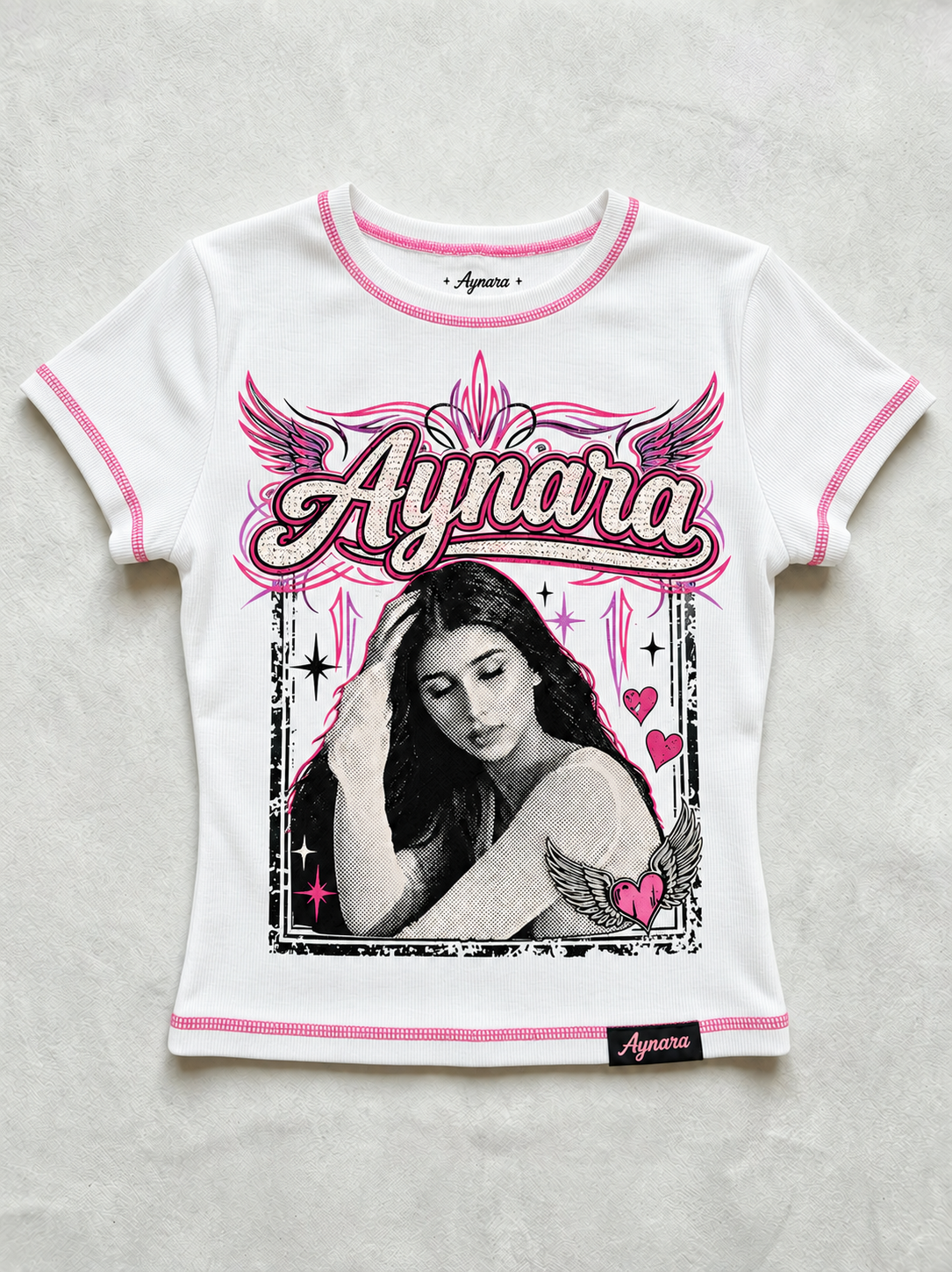 Aynara portrait baby tee · white — generated concept mockup